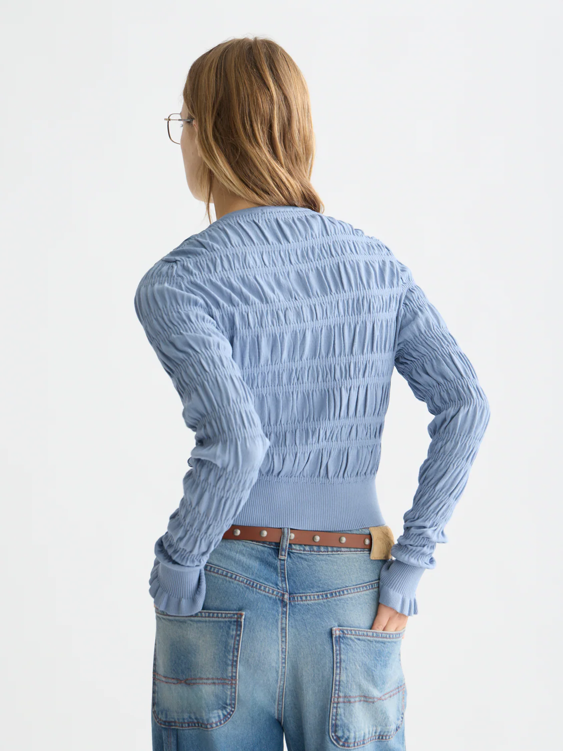Smock stitch crew neck cardigan - Image 11