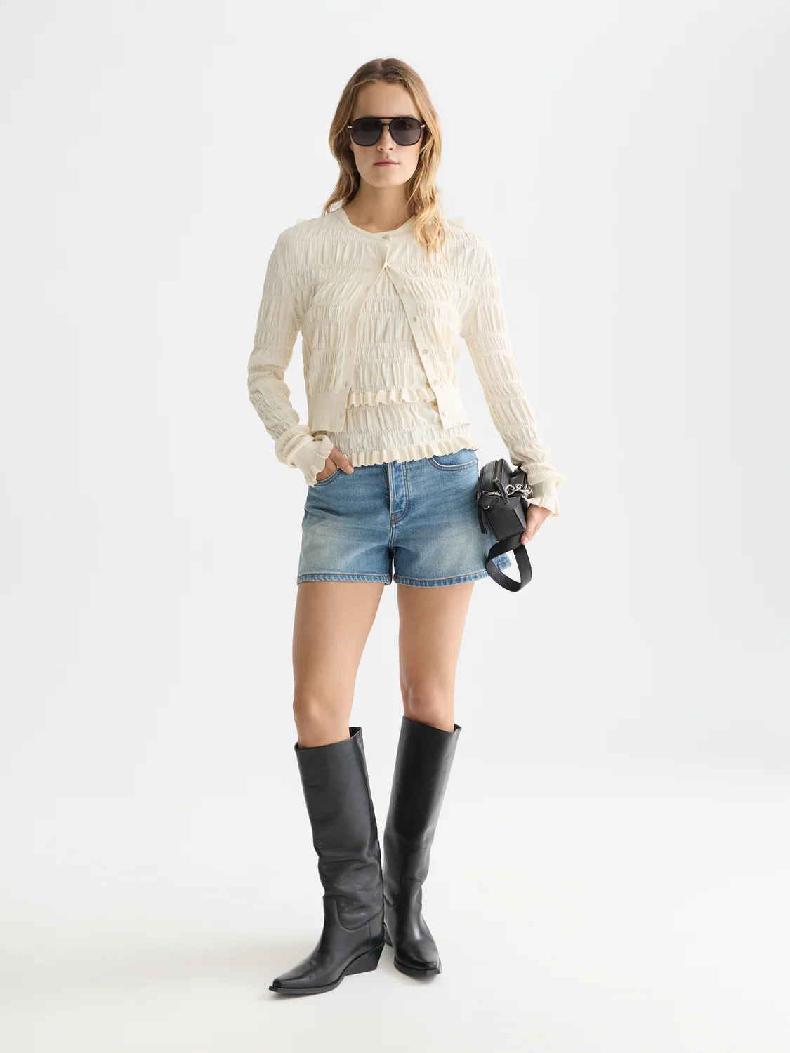 Smock stitch crew neck cardigan - Image 2