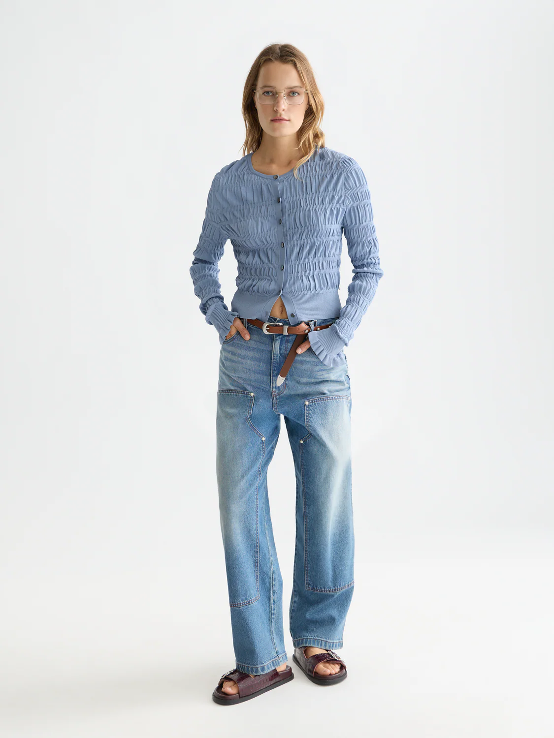 Smock stitch crew neck cardigan - Image 9