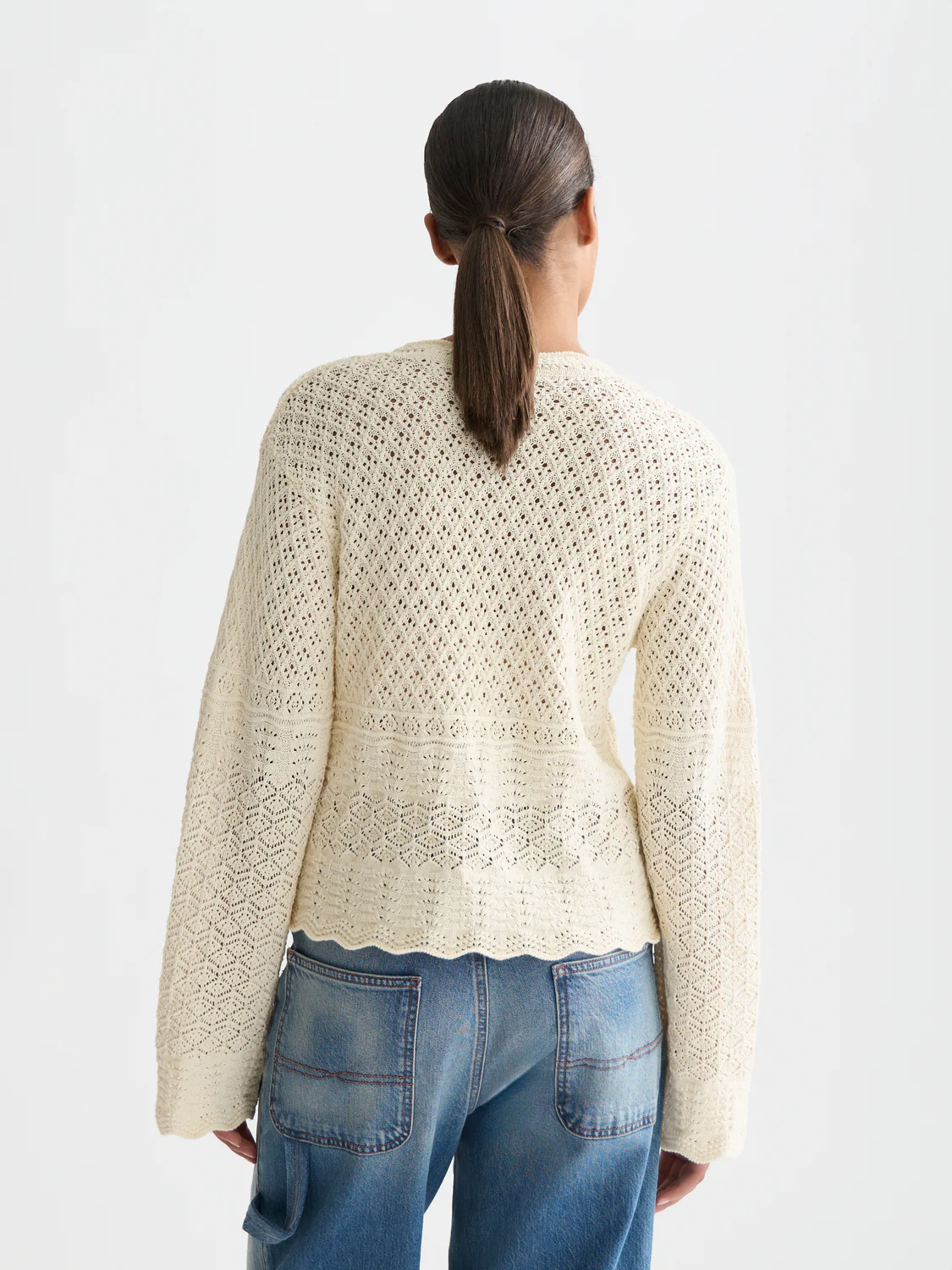 Pointelle stitch V-neck pullover - Image 4