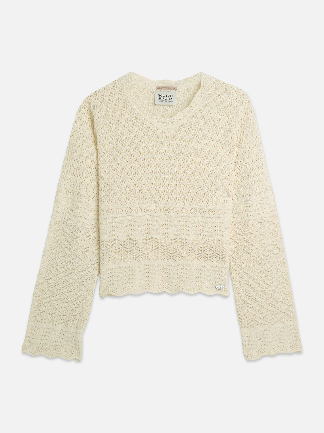 Pointelle stitch V-neck pullover - Image 5