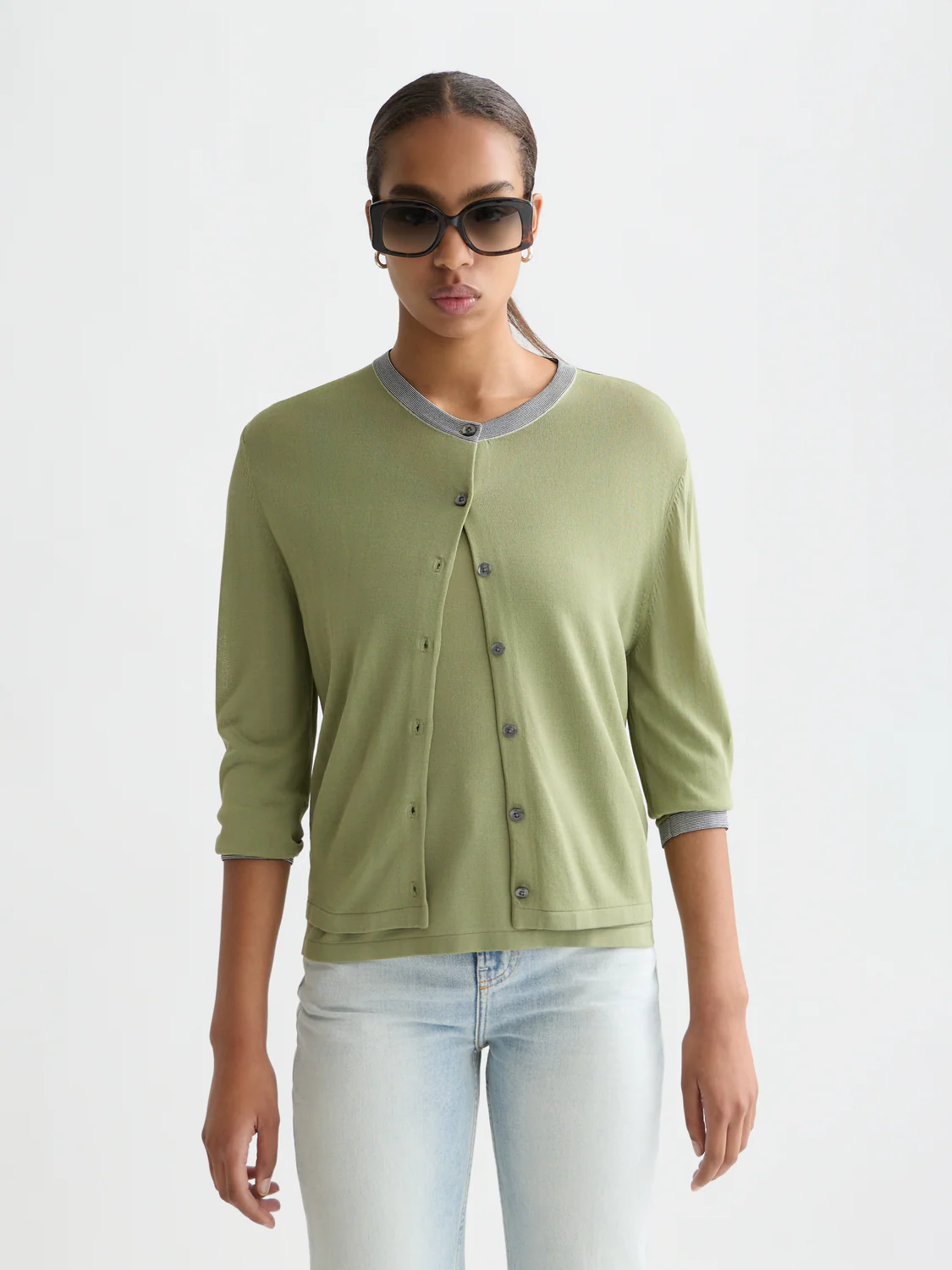 Stripe trim relaxed cardigan