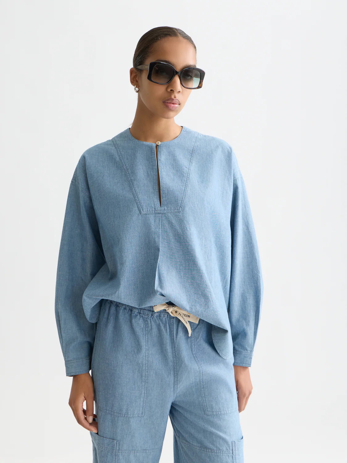 Denim bib shirt