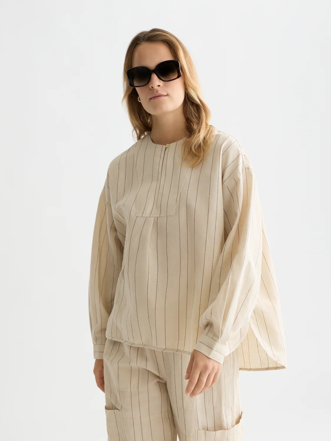 Cotton linen bib shirt