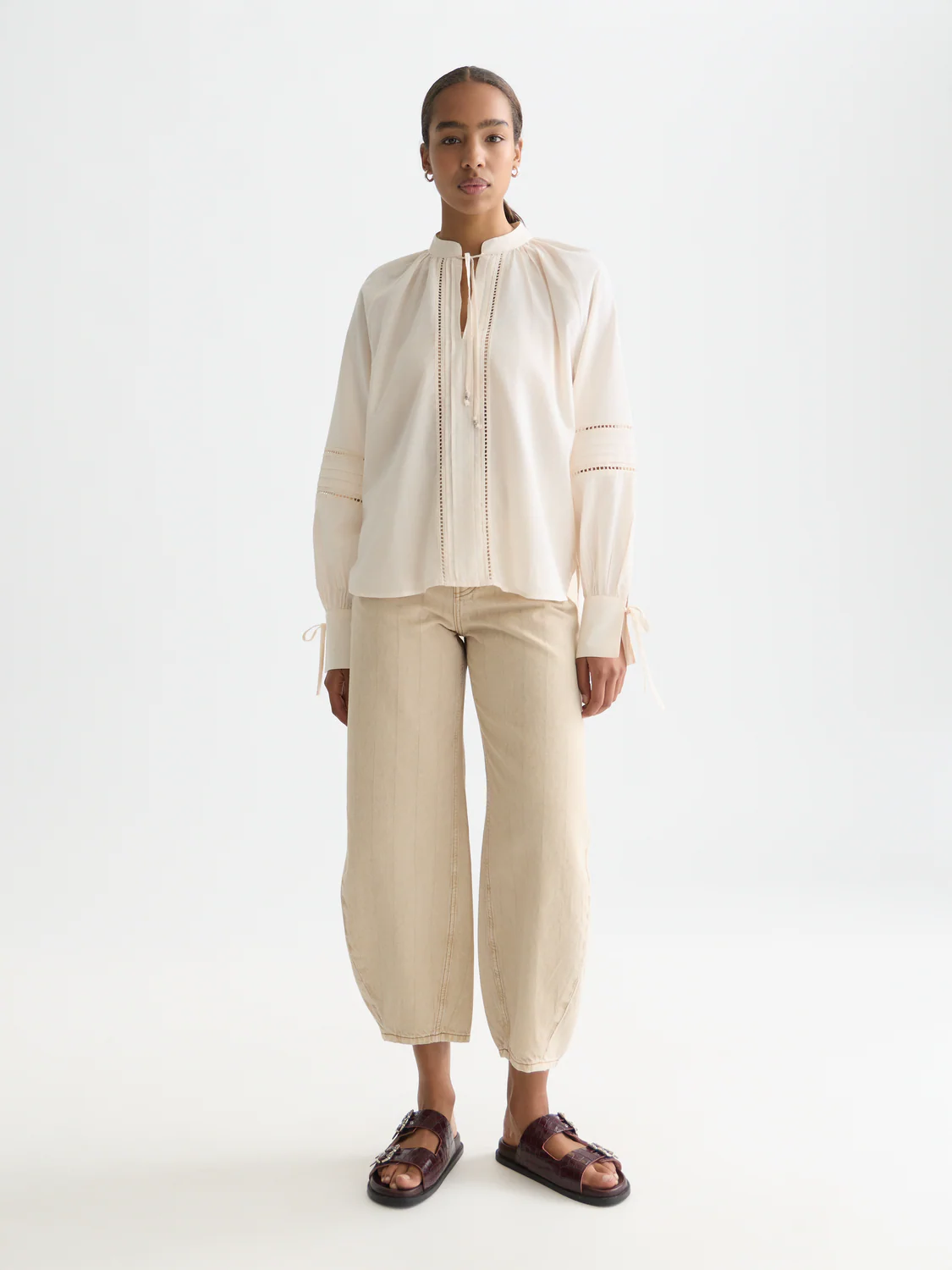 Cotton voile blouse with pleats - Image 2