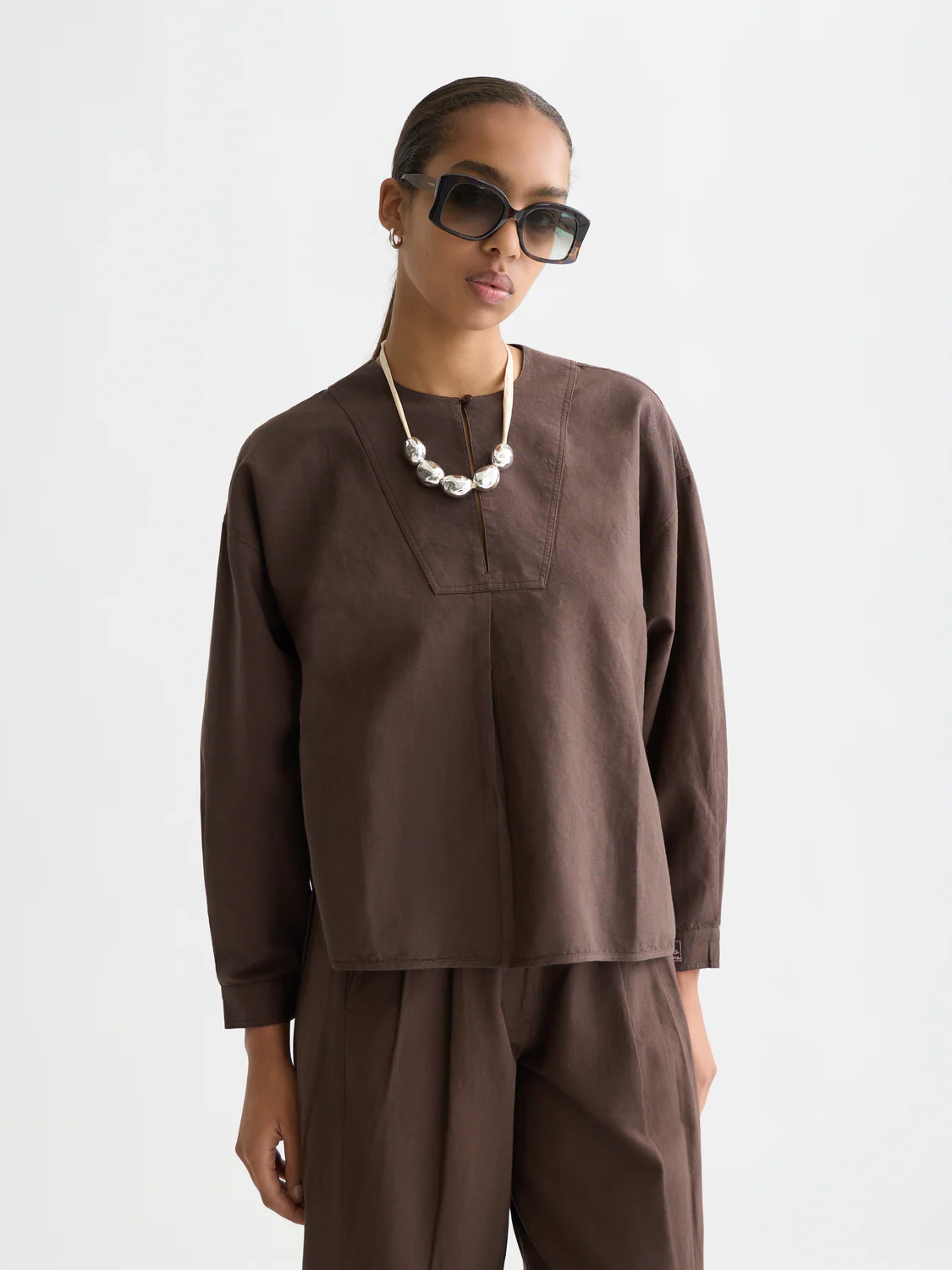 Cotton linen bib shirt