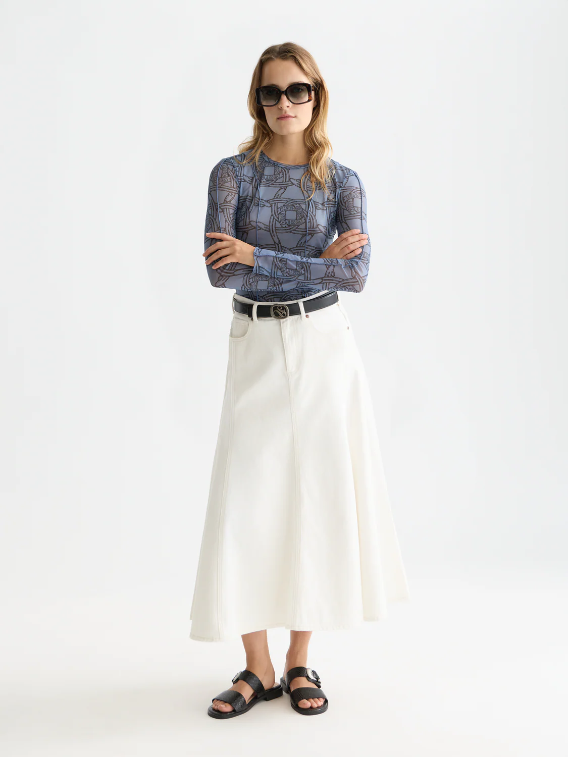 Printed mesh long sleeve top - Image 2