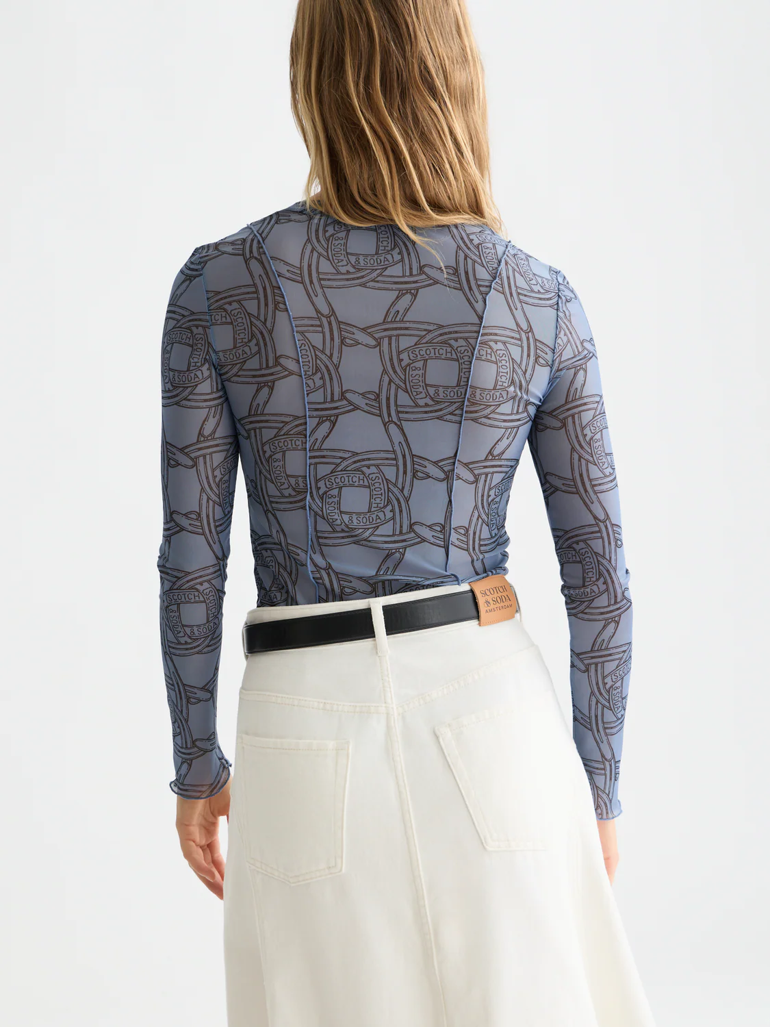 Printed mesh long sleeve top - Image 4