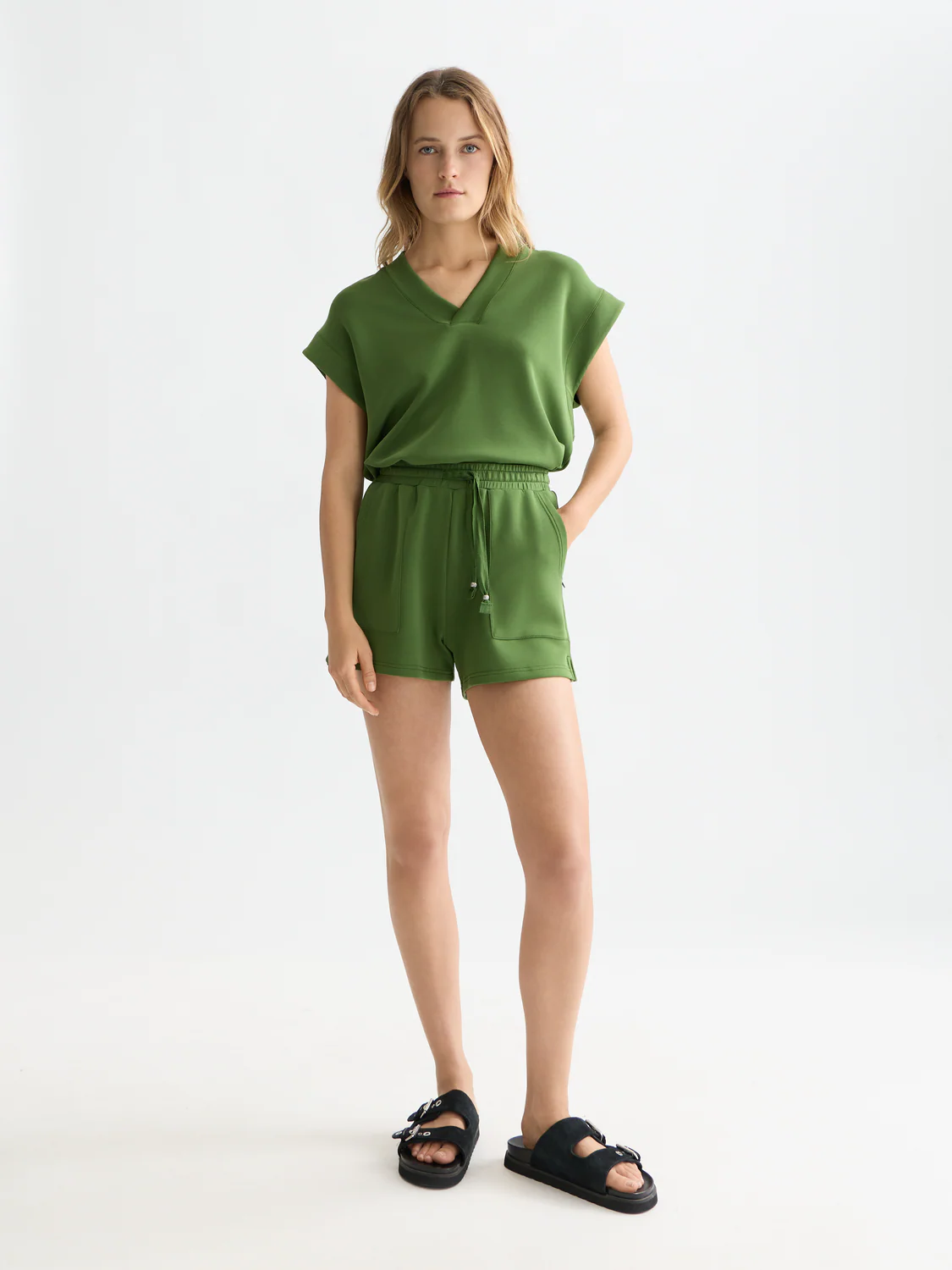 Tencel V-neck short sleeve sweatshirt - Image 2