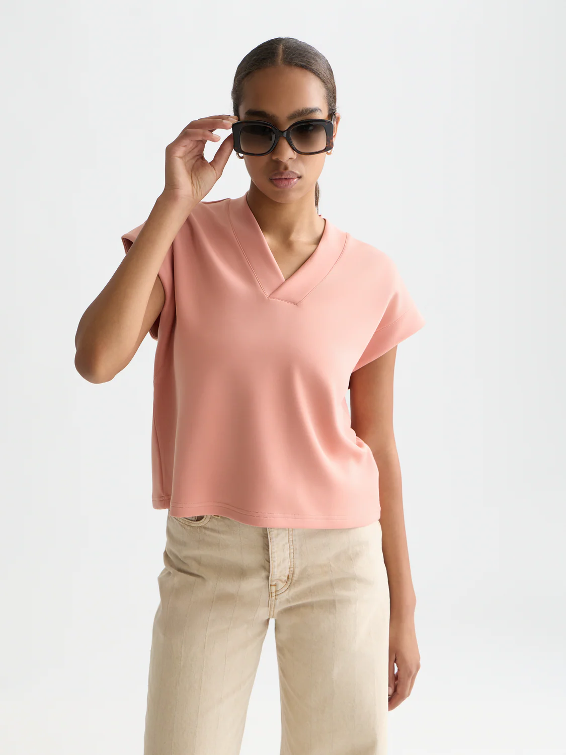 Tencel V-neck short sleeve sweatshirt - Image 8