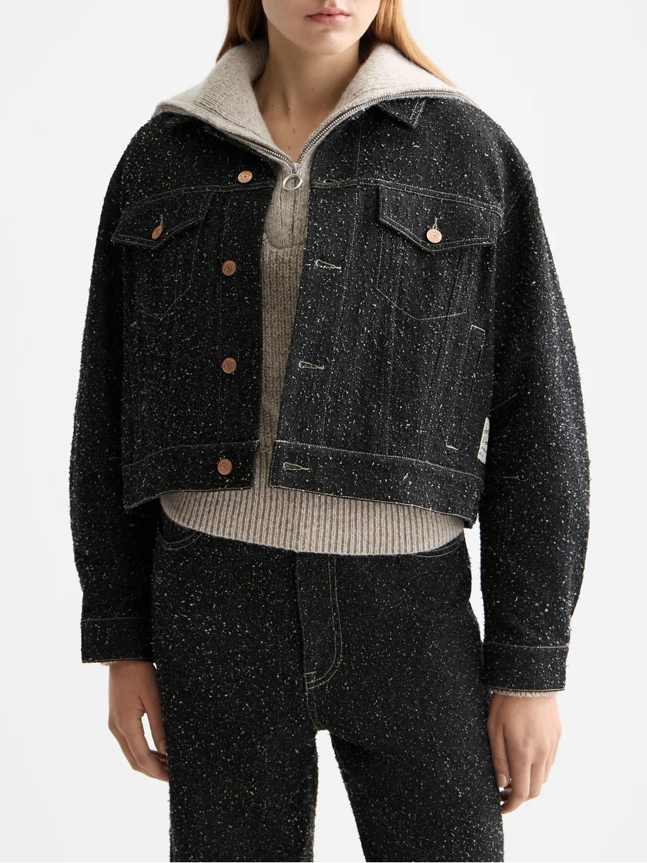 Black denim textured oversized jacket