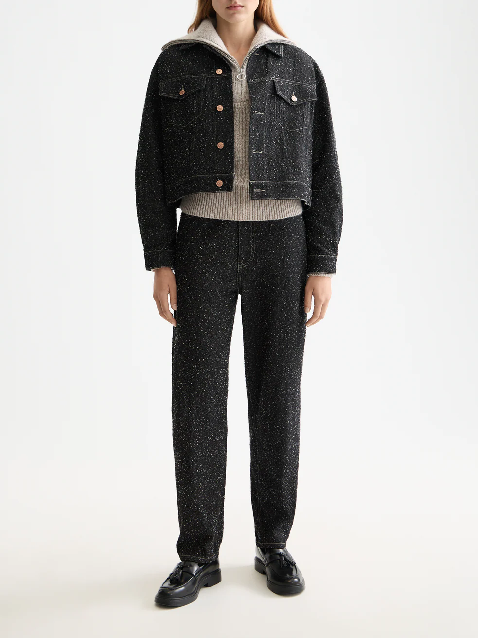 Black denim textured oversized jacket - Image 2