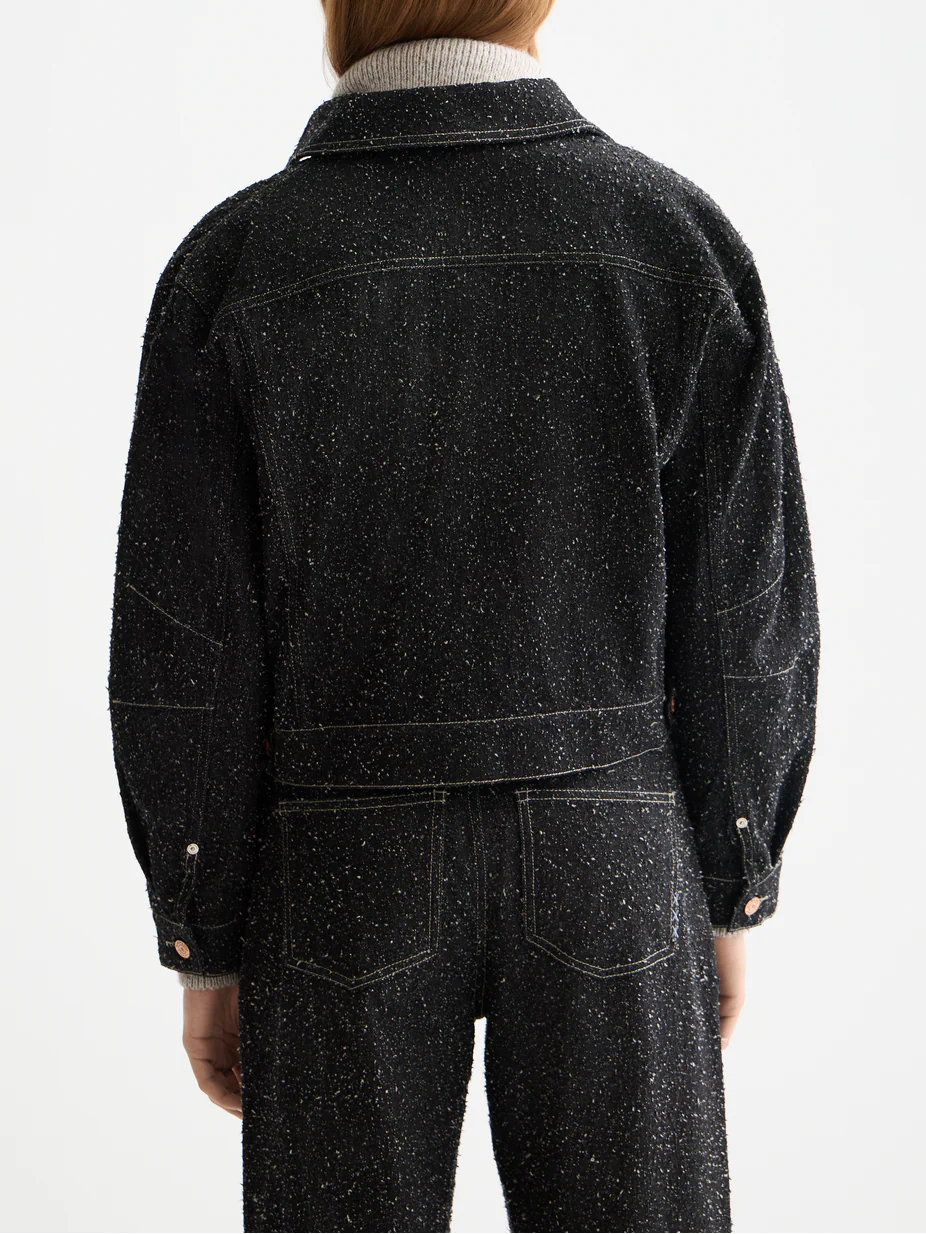 Black denim textured oversized jacket - Image 4