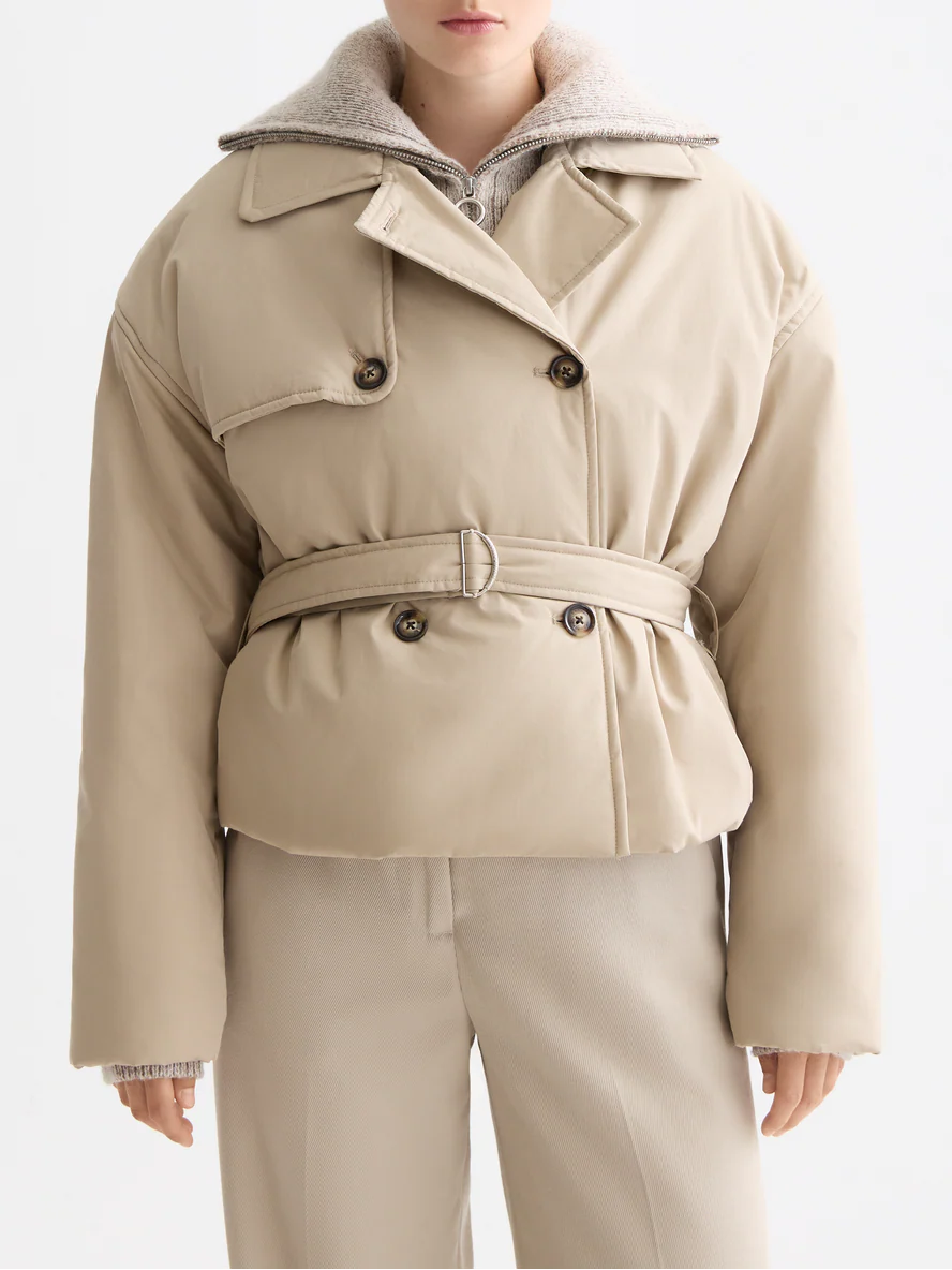 Lightweight padded poplin trench