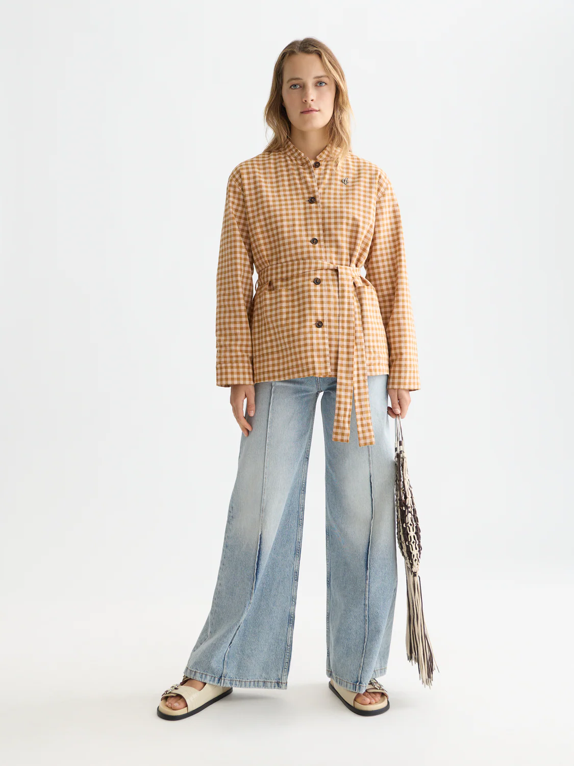 Linen blend gingham belted blazer - Image 2