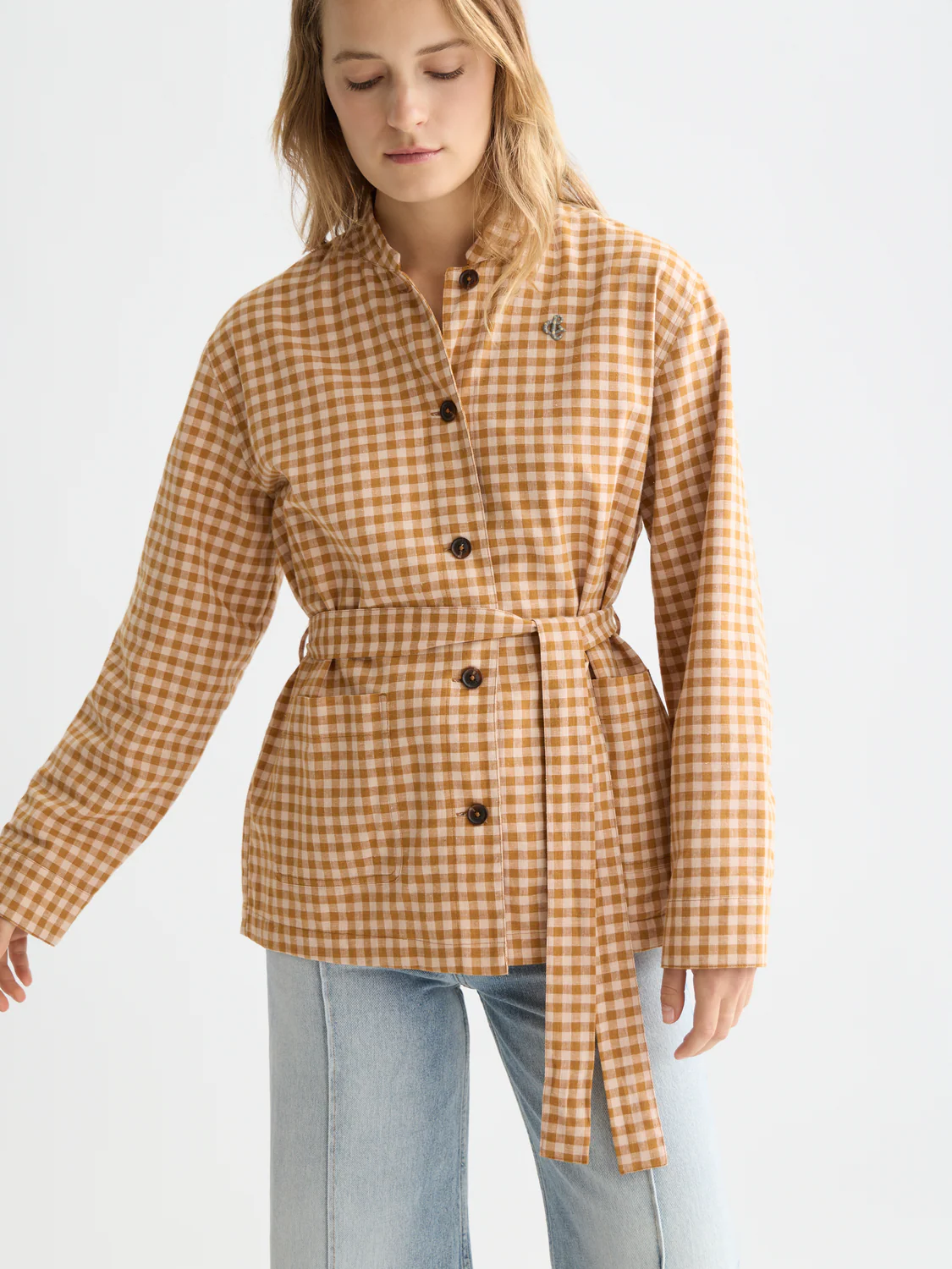 Linen blend gingham belted blazer - Image 3