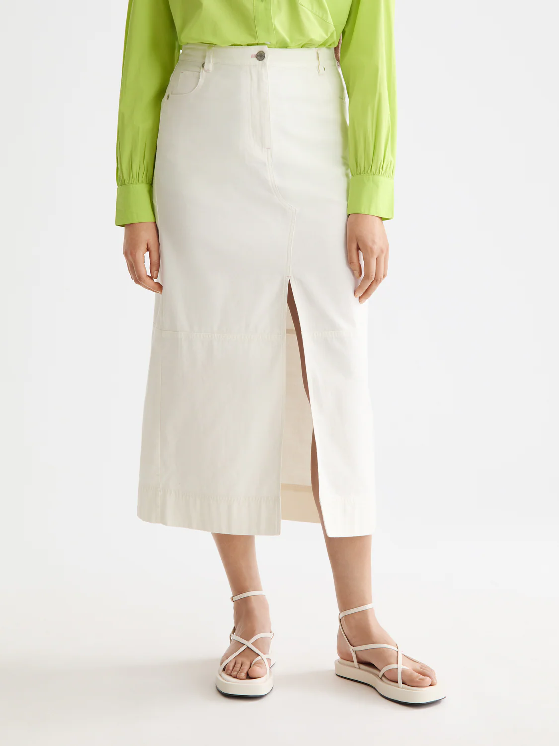 Workwear midi skirt with front slit - Image 9