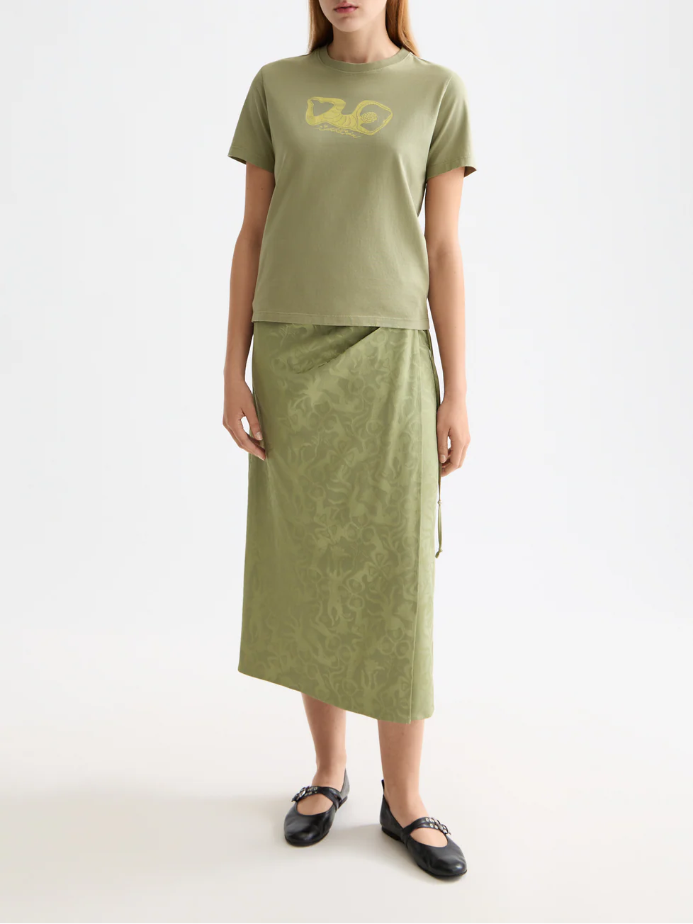 Fluid wrapped midi skirt