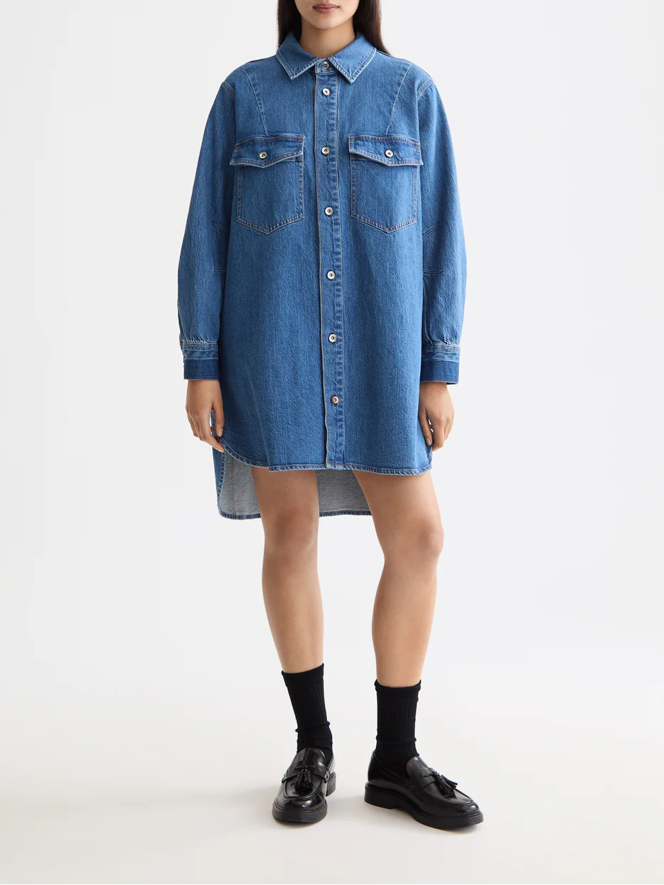 Washed denim mini shirtdress
