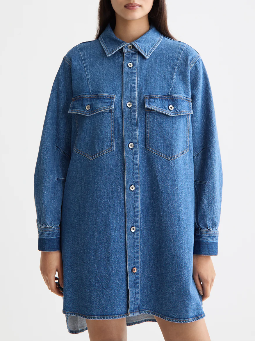 Washed denim mini shirtdress - Image 2