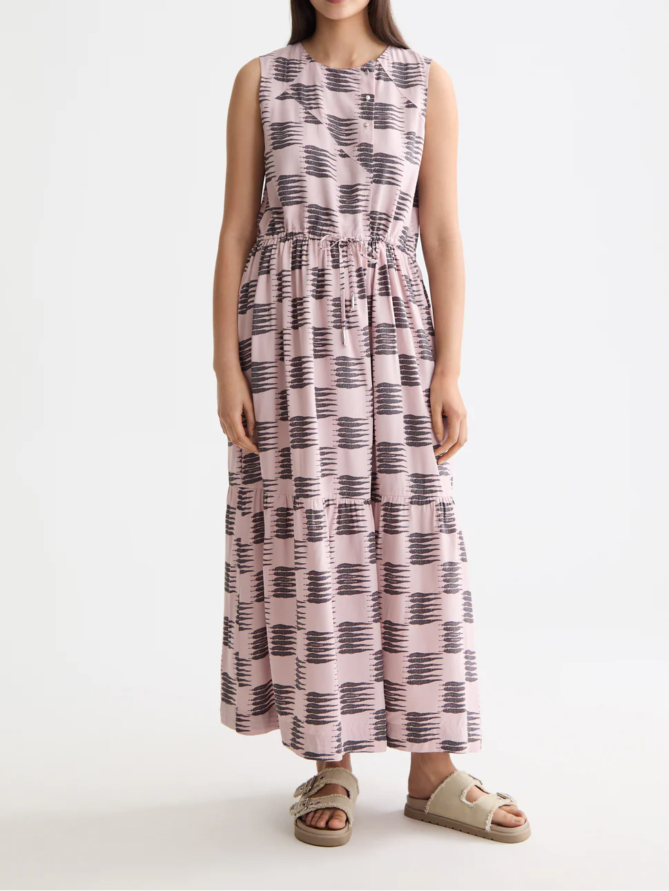 Midi dress with gathered waist