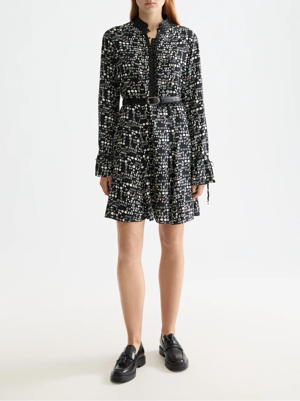 Printed long sleeve mini dress