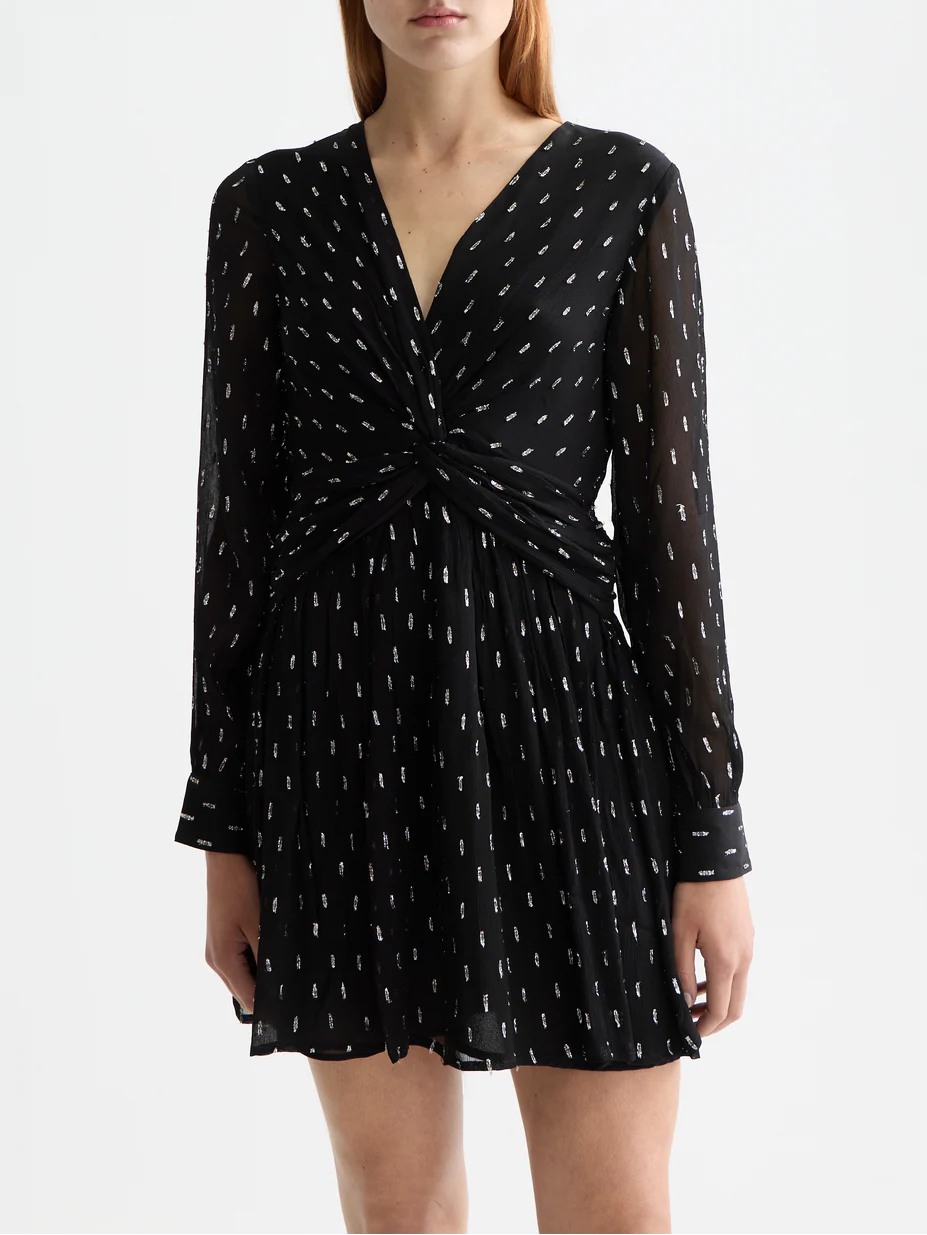 Long sleeve mini dress with draped front - Image 2