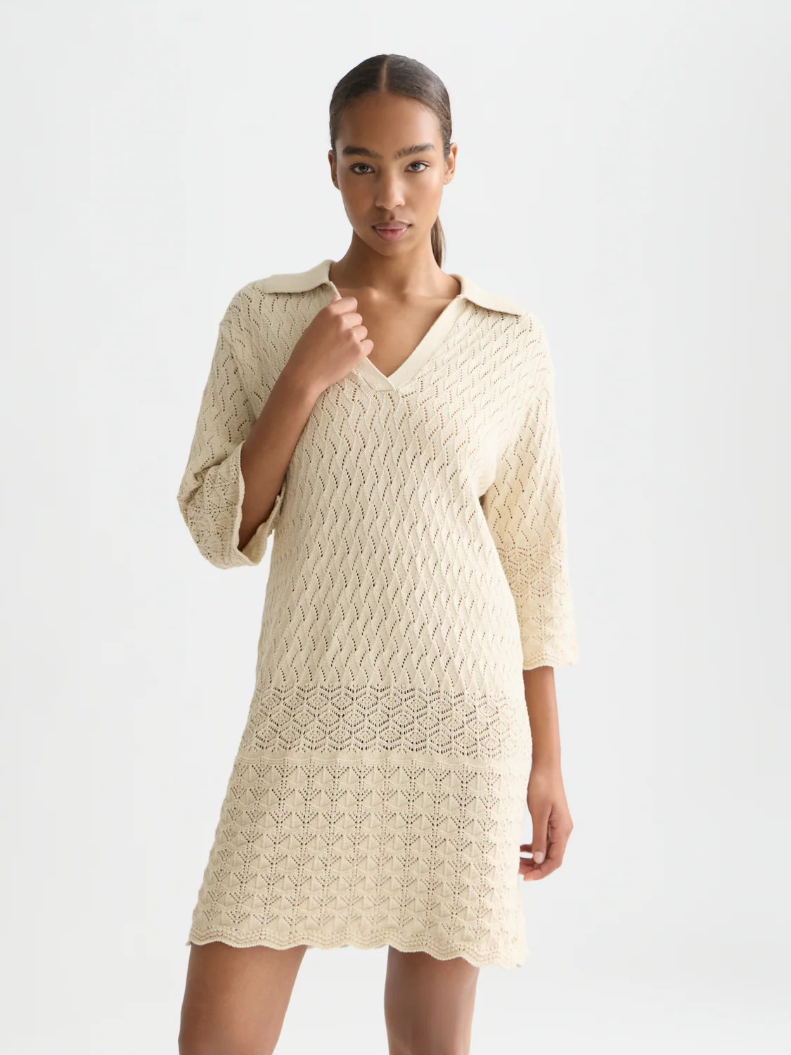 Pointelle stitch knitted short tunic dress - Image 2