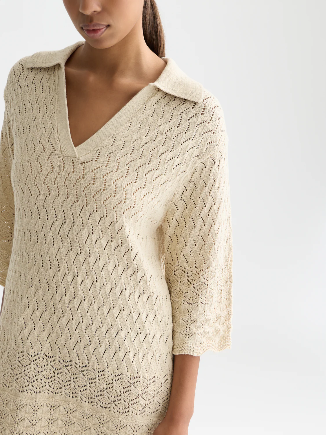 Pointelle stitch knitted short tunic dress - Image 3