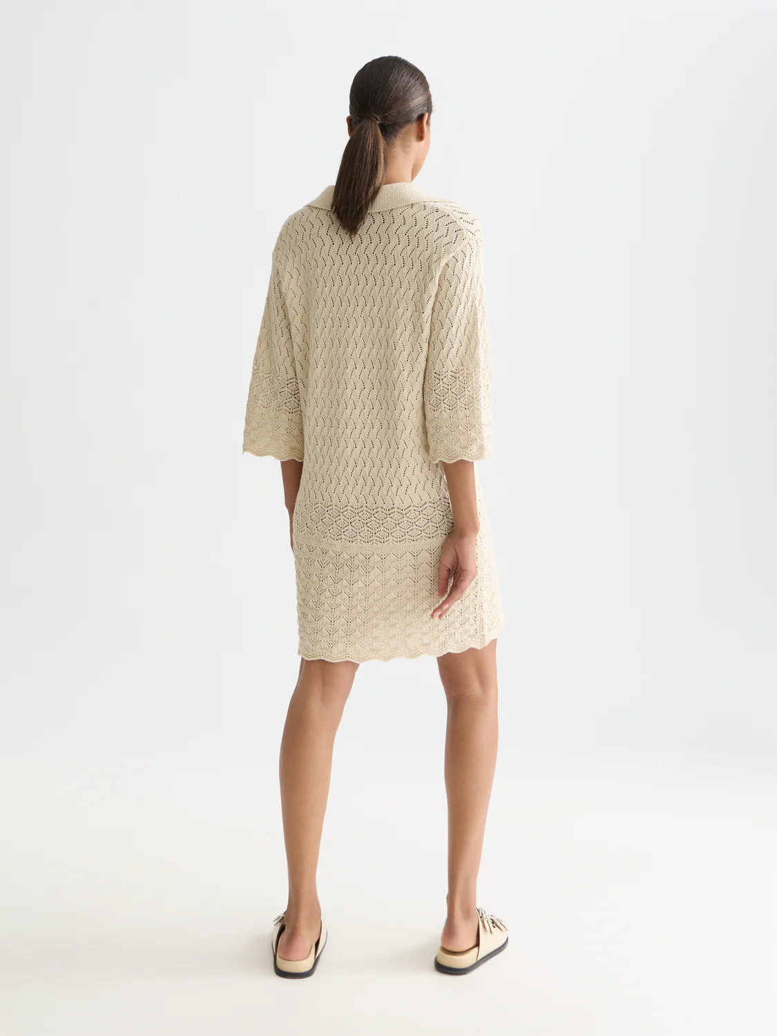 Pointelle stitch knitted short tunic dress - Image 4
