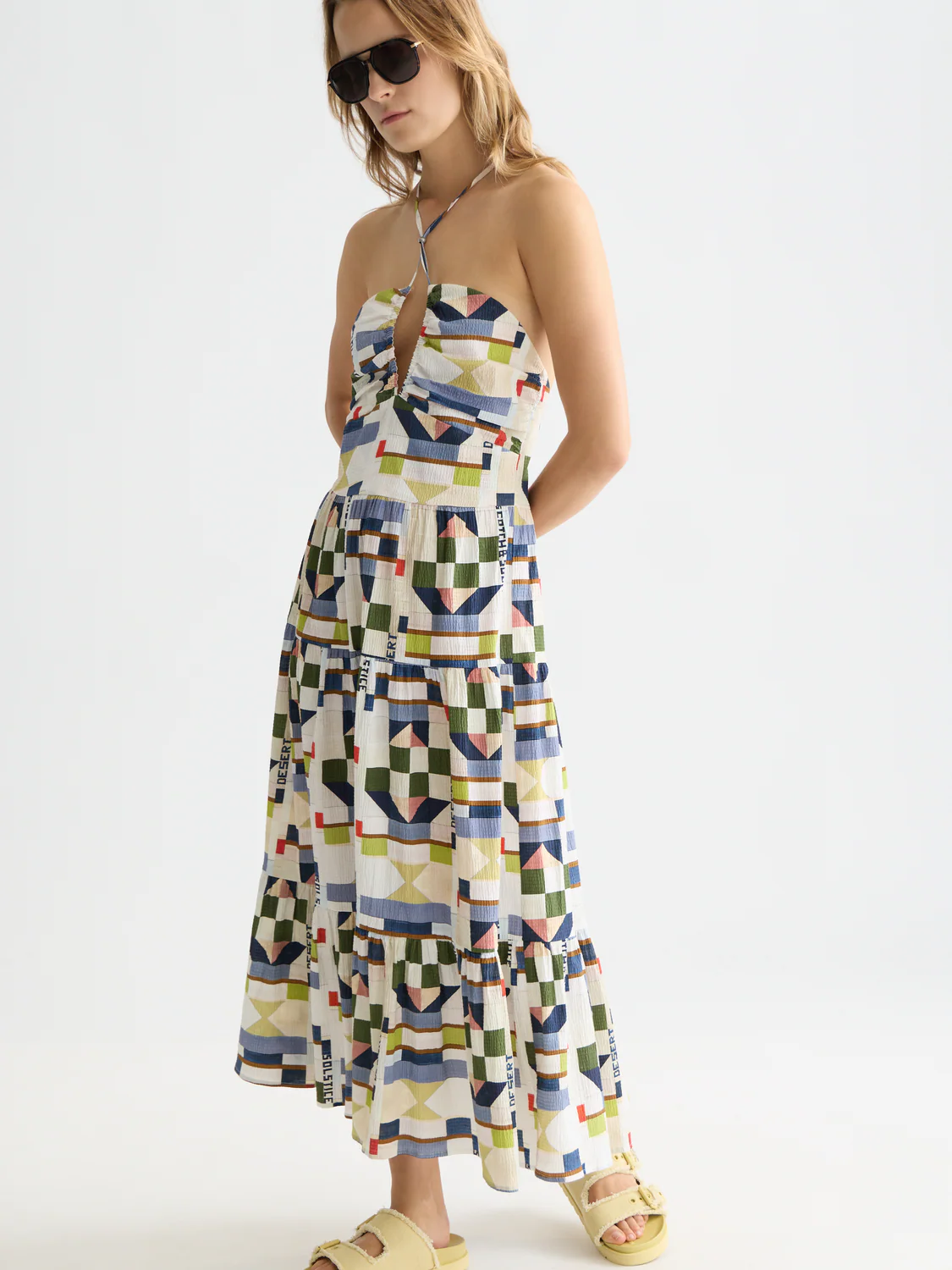 Cotton seersucker keyhole halter midi dress - Image 3