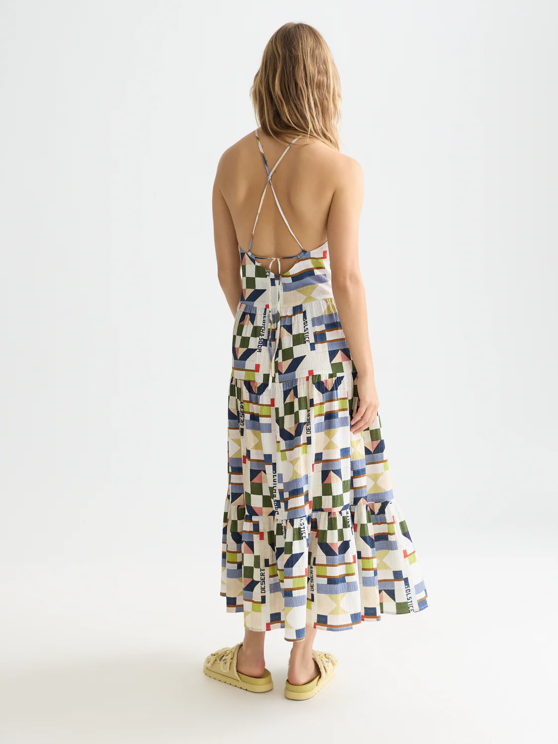 Cotton seersucker keyhole halter midi dress - Image 4