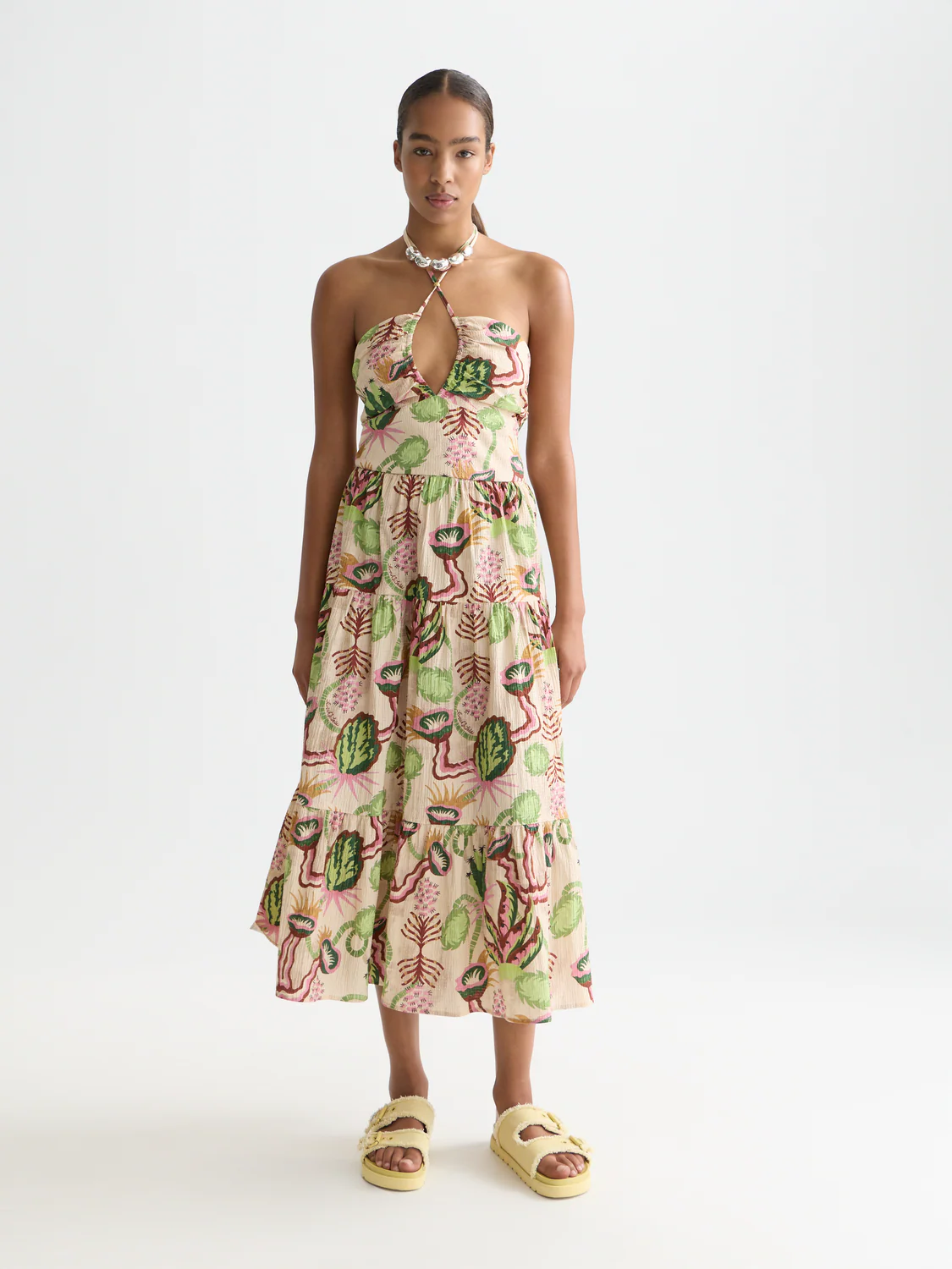 Cotton seersucker keyhole halter midi dress - Image 7