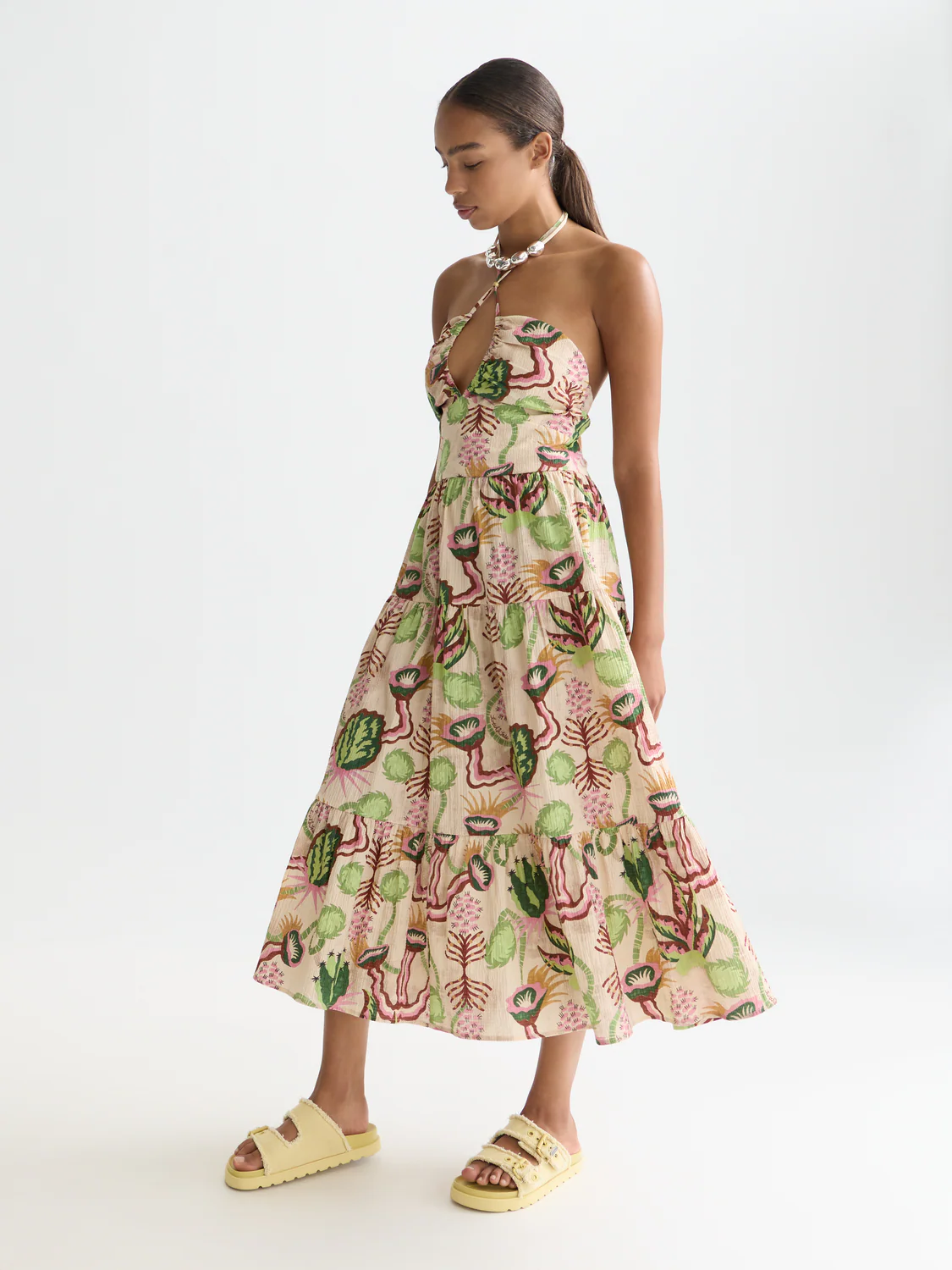 Cotton seersucker keyhole halter midi dress - Image 9