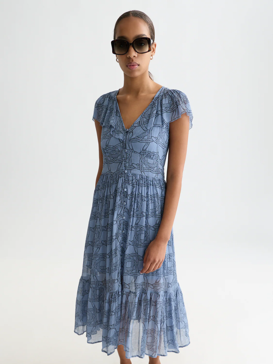Printed chiffon midi day dress - Image 9