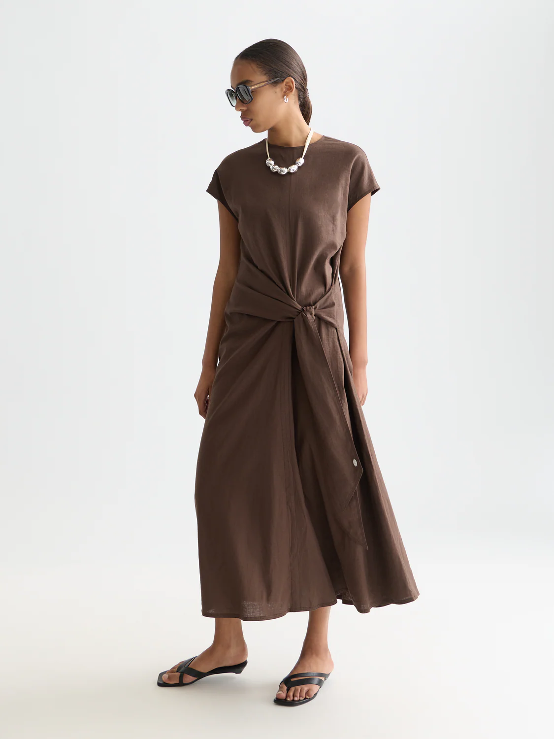 Relaxed linen blend tie dress - Image 10
