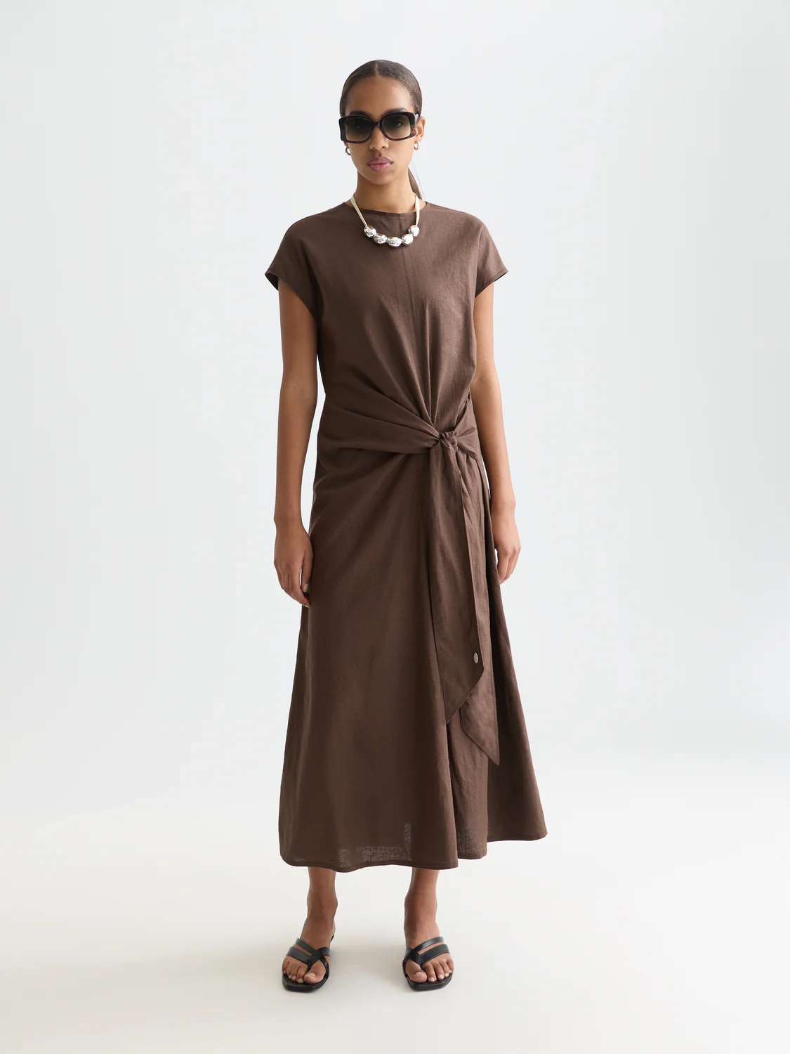 Relaxed linen blend tie dress - Image 8