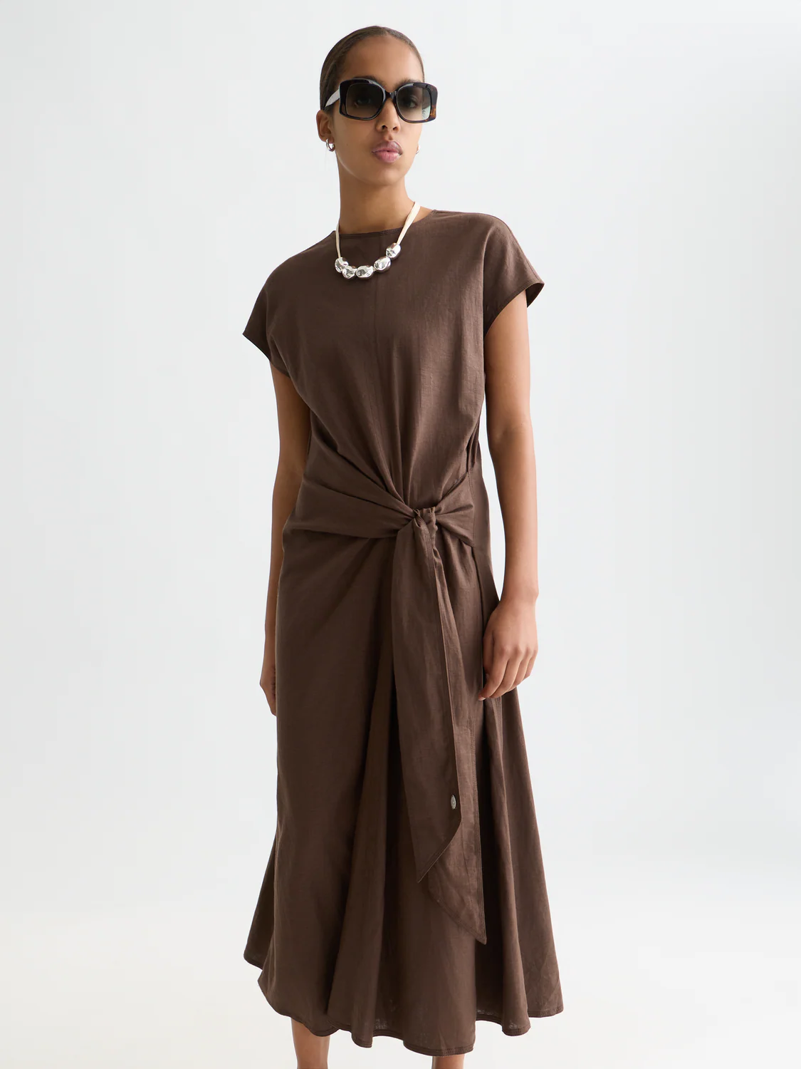 Relaxed linen blend tie dress - Image 9