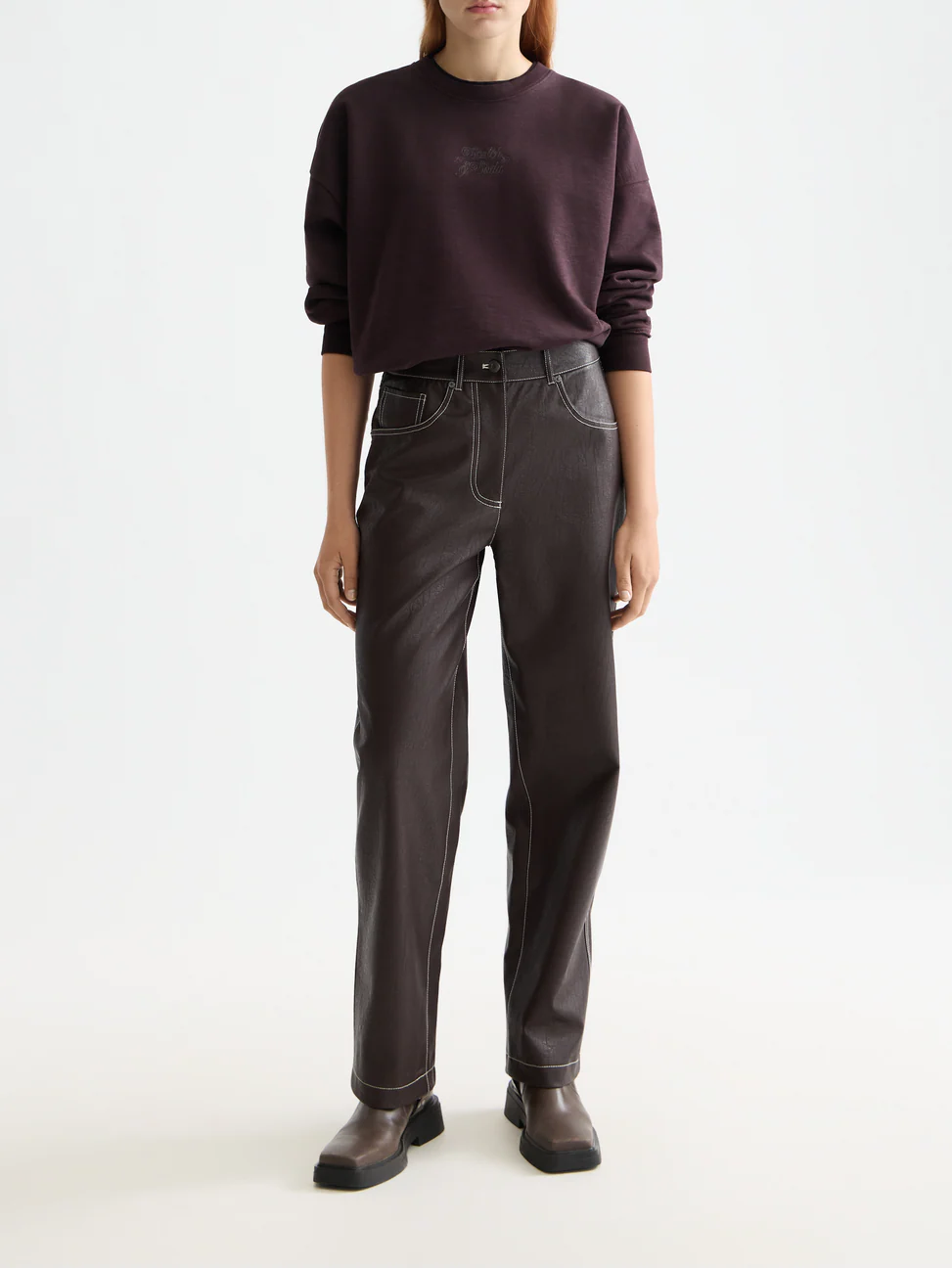 Aurora vegan leather high rise straight leg pants