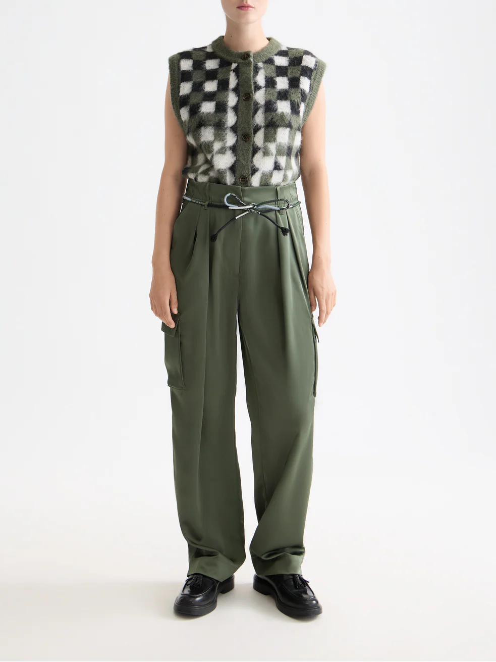 Faye high-rise tapered leg satin cargo pant