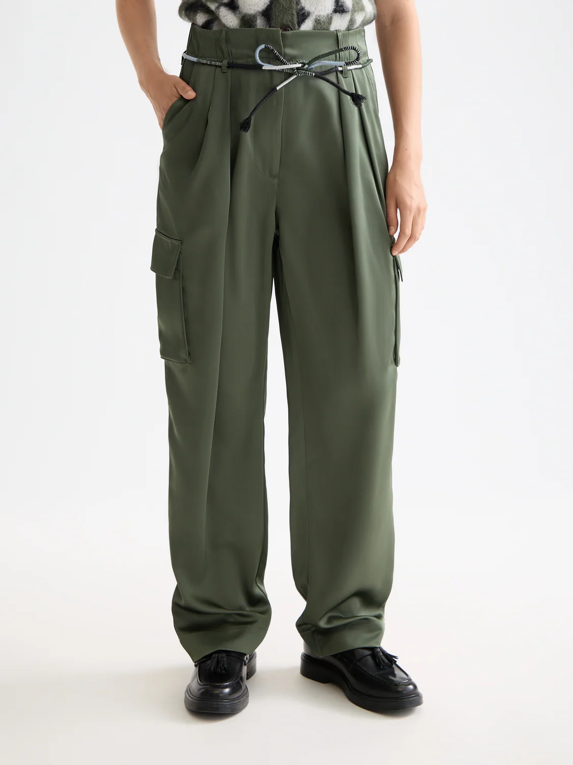 Faye high-rise tapered leg satin cargo pant - Image 2