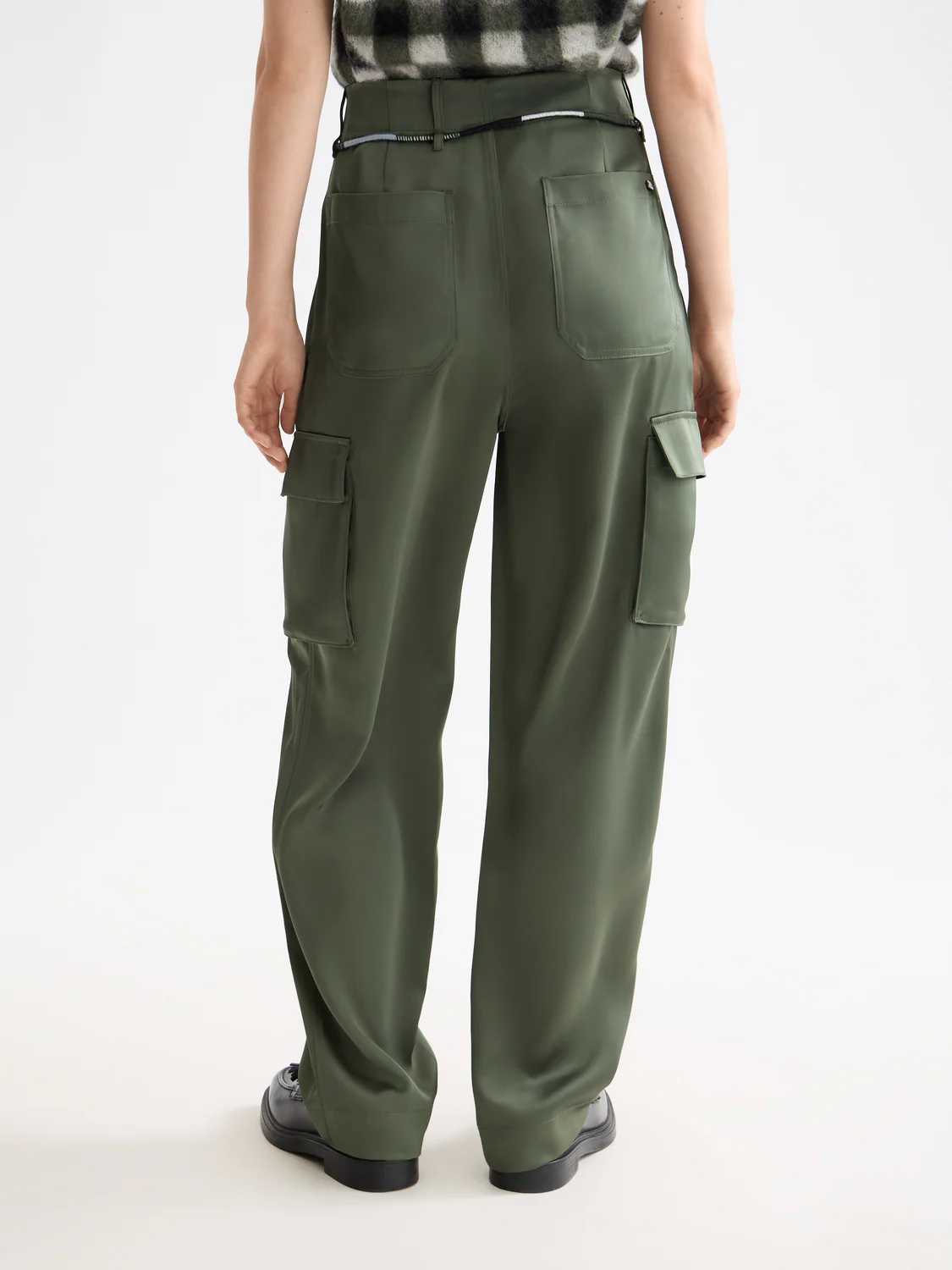 Faye high-rise tapered leg satin cargo pant - Image 4