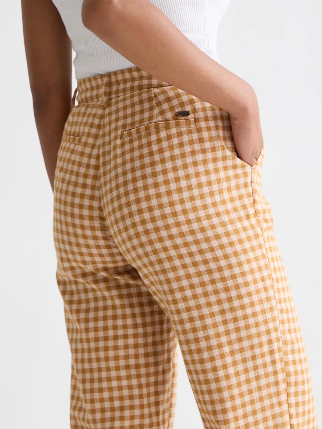 Edie Linen gingham high rise wide leg pants - Image 3