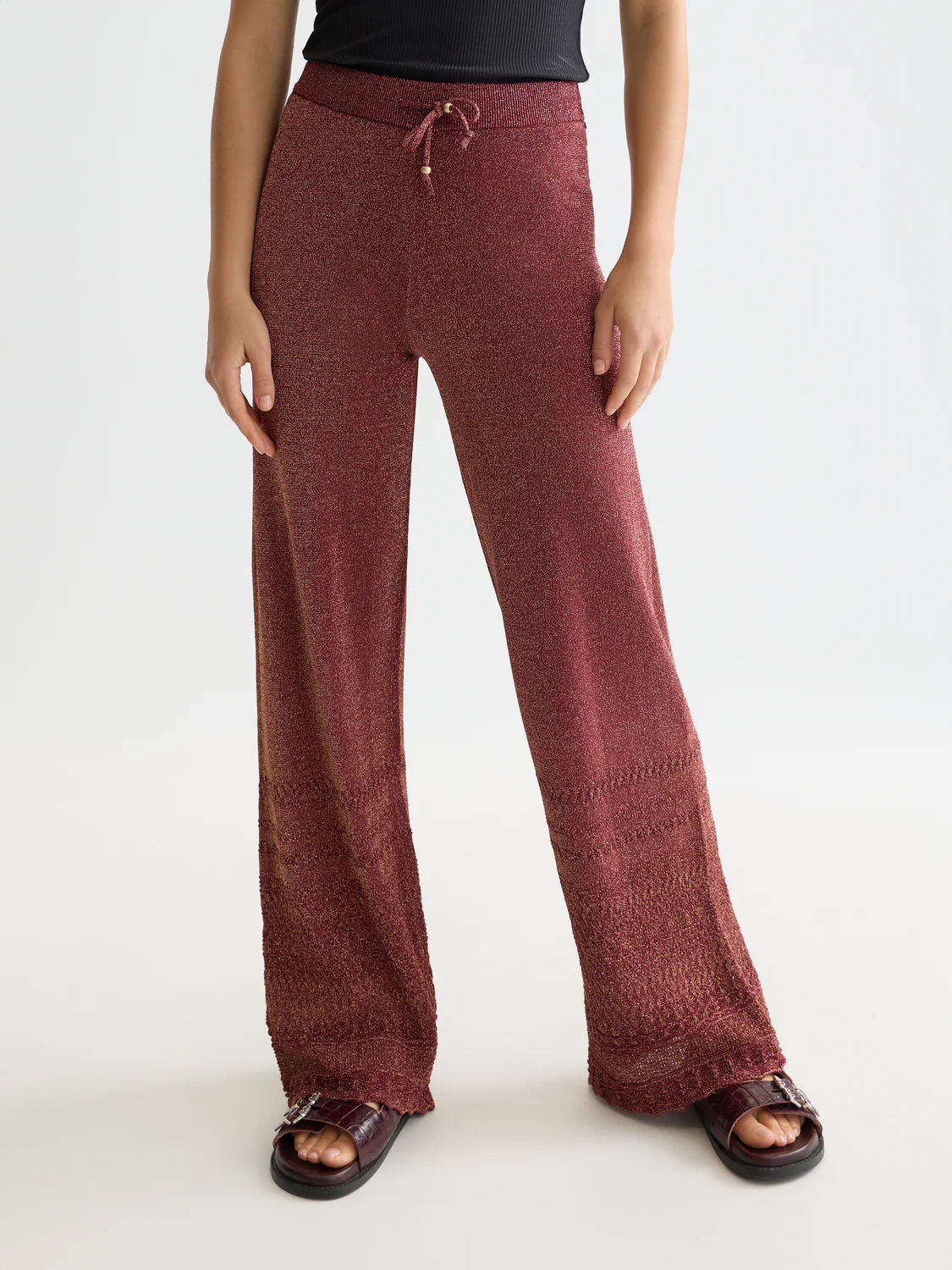 Metallic pointelle knitted trousers - Image 2