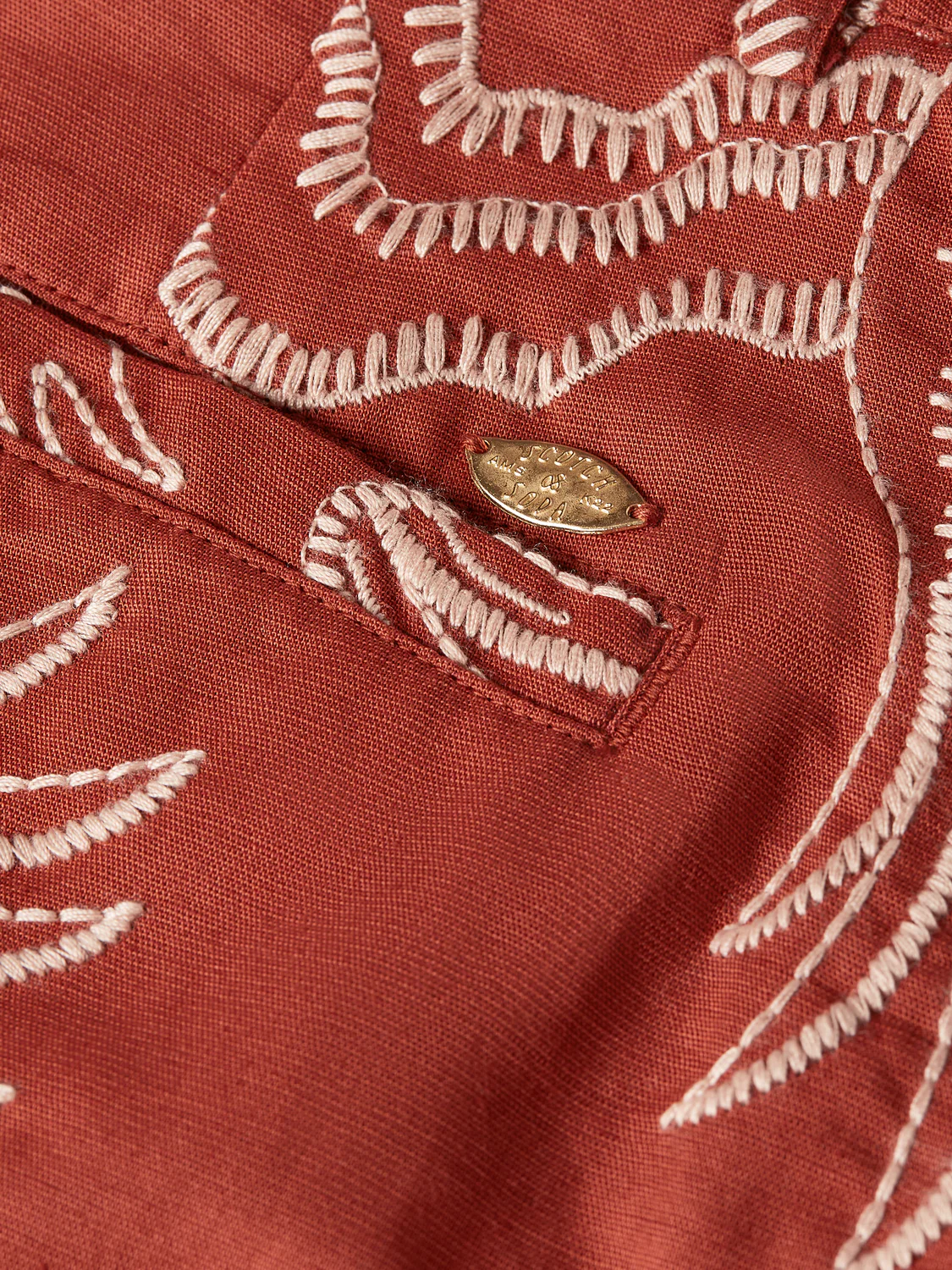 Embroidered linen blend shorts - Image 7